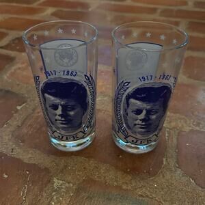 Vintage JFK Memorial Drinking Glass President John F Kennedy 1960s History TWO